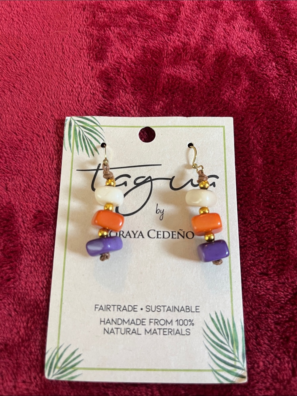 Multicolor Stack Bead Drop Earrings - Purple, Orange, White